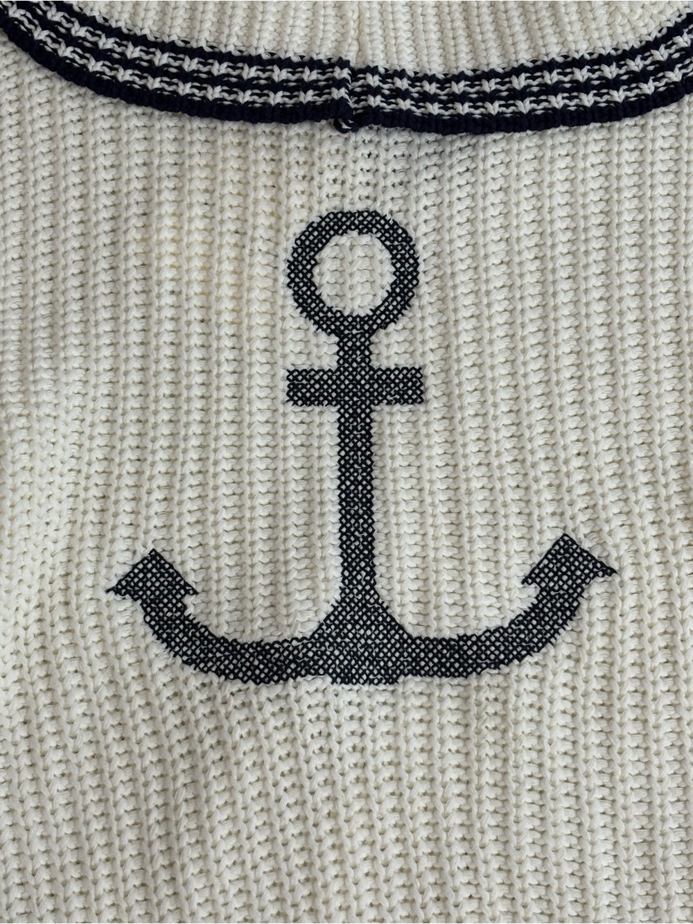 Marled Cream V-Neck Sailor Sweater with Navy Trim - Picture 7 of 11